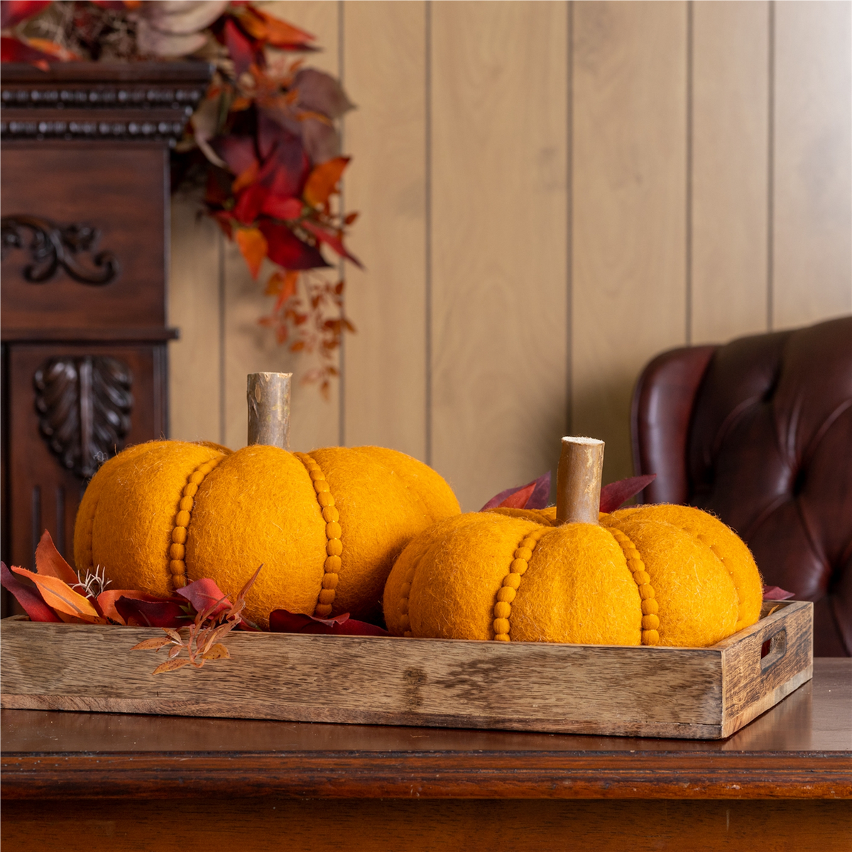Felt Wool Pumpkin Decor (Set of 2) -Ship Only