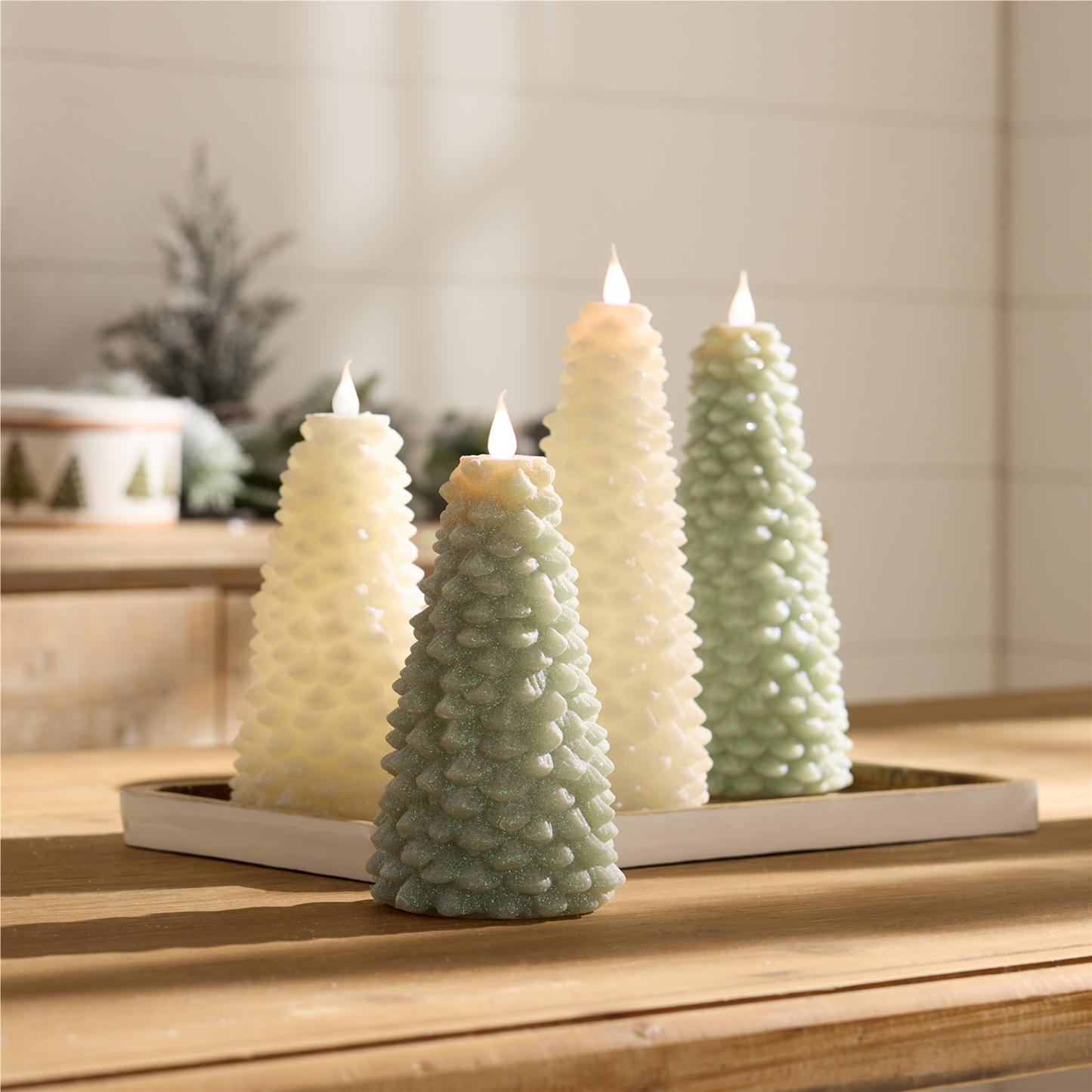 Glittered Pine Tree Candle 10"H -Ship Only