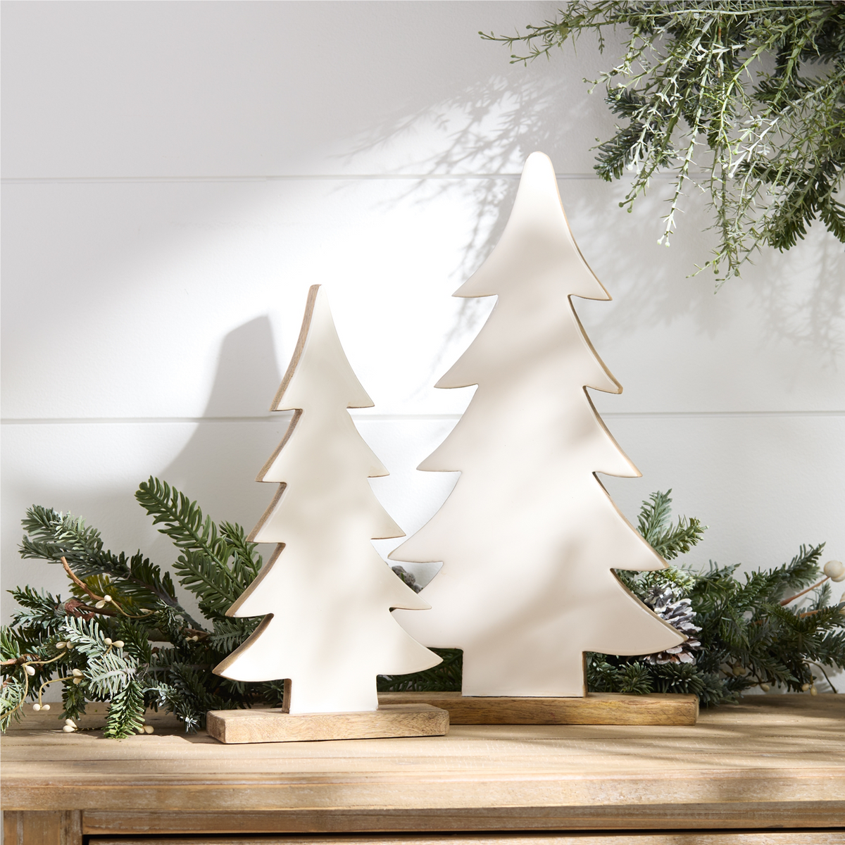 Pine Tree on Natural Wood Base (Set of 2) -Ship Only