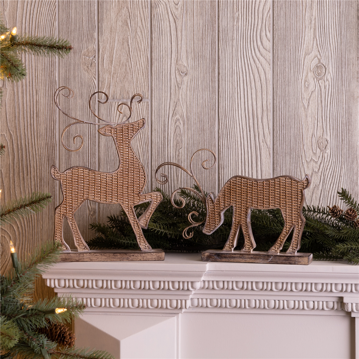 Wicker Design Deer Silhouette Decor (Set of 2) -Ship Only