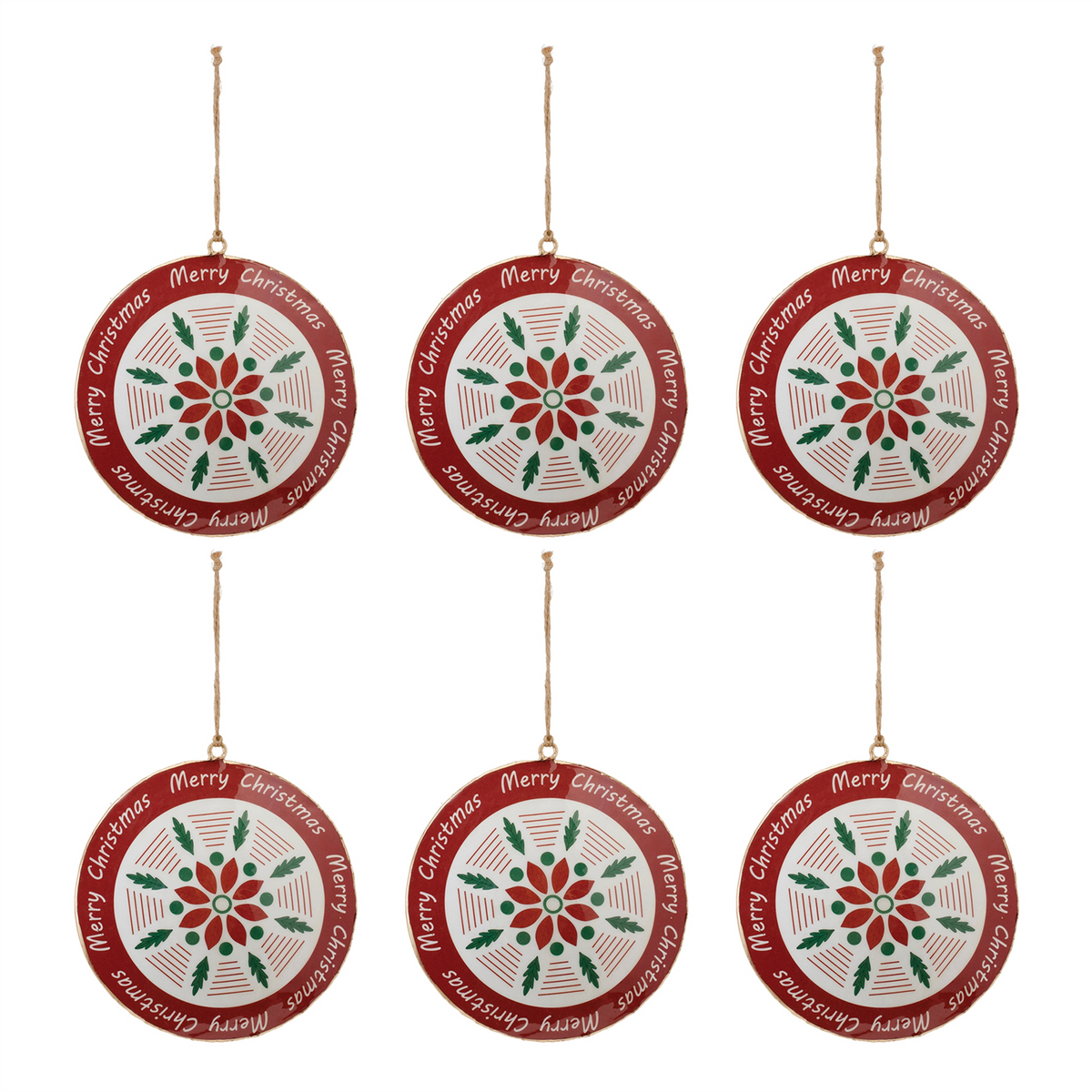 Metal Merry Christmas Snowflake Disc Ornament (Set of 6) -Ship Only
