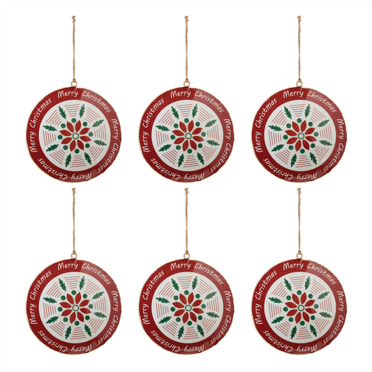 Metal Merry Christmas Snowflake Disc Ornament (Set of 6)