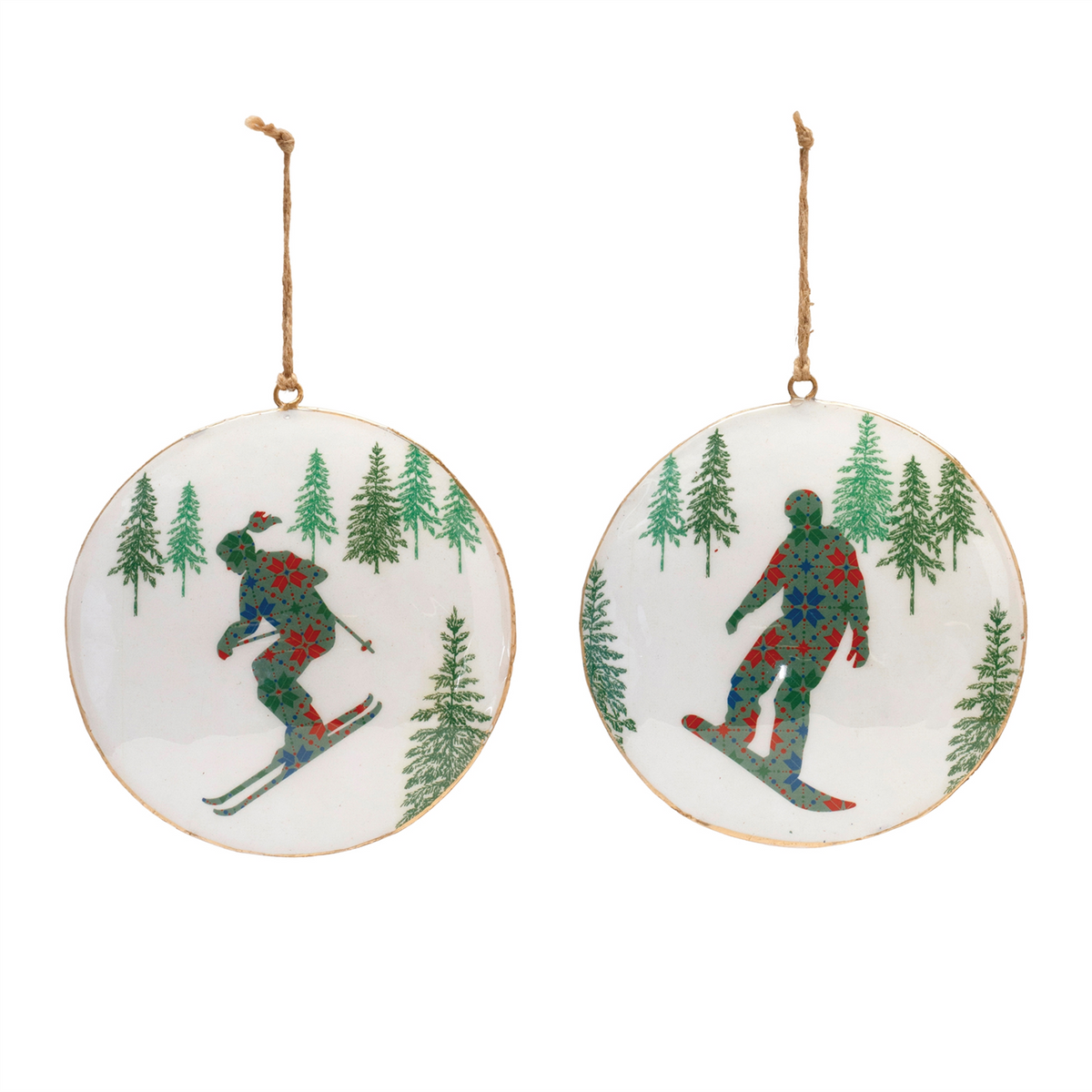Metal Snowboard Forest Disc Ornament (Set of 6) -Ship Only