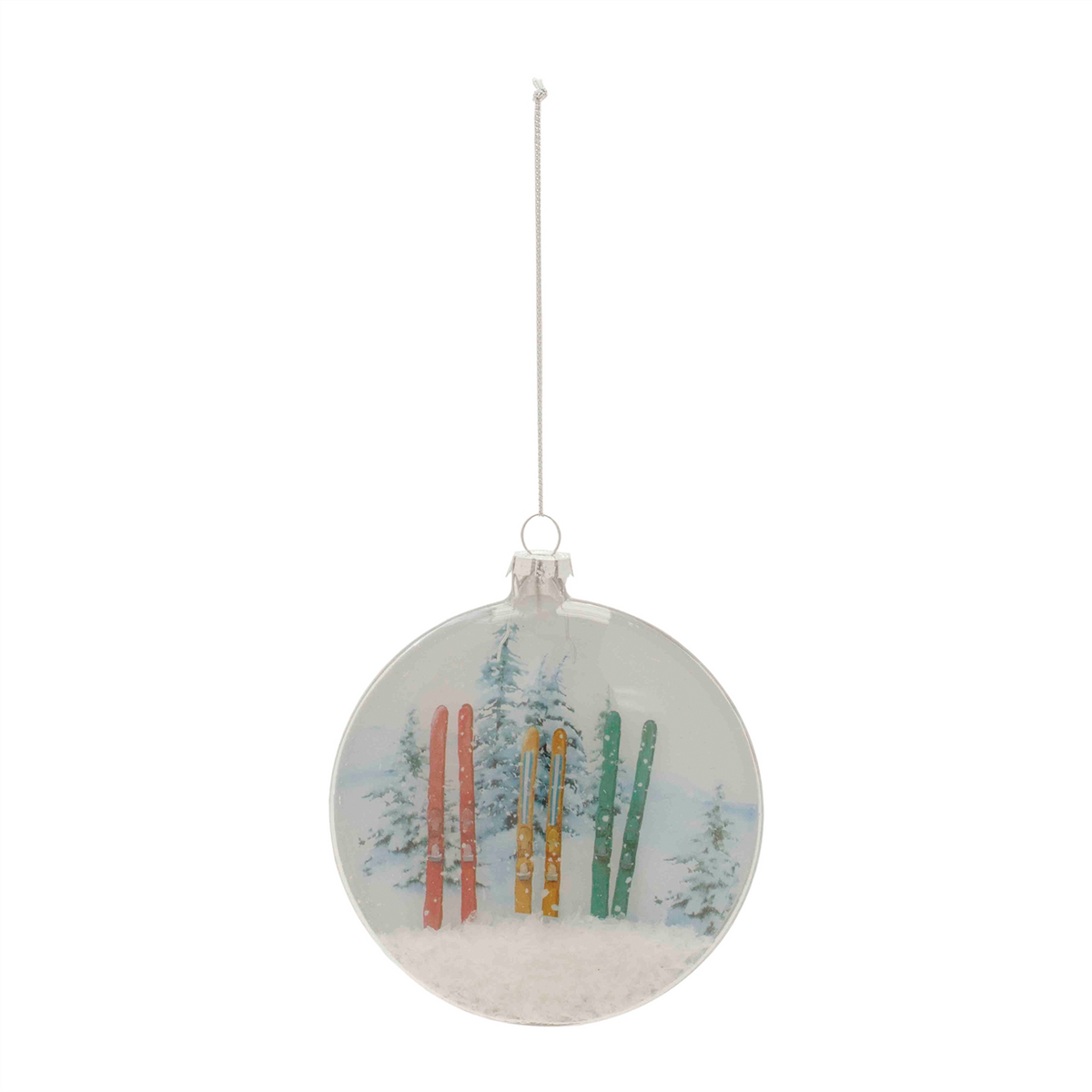 Glass Ski and Snow Disc Ornament (Set of 6) -Ship Only