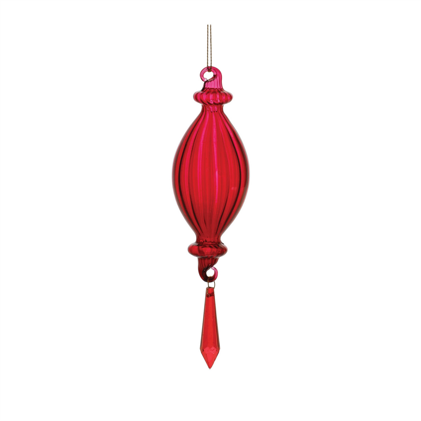 Red Ribbed Glass Drop Ornament with Jewel (Set of 3) -Ship Only