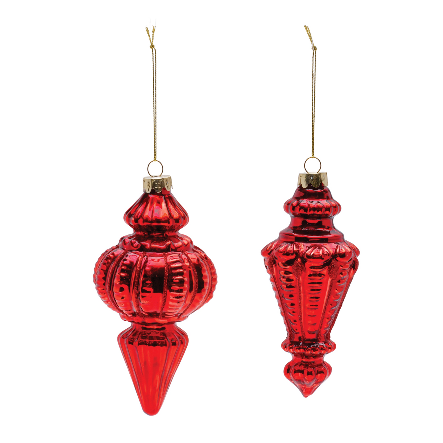 Red Ribbed Glass Finial Ornament (Set of 6) -Ship Only