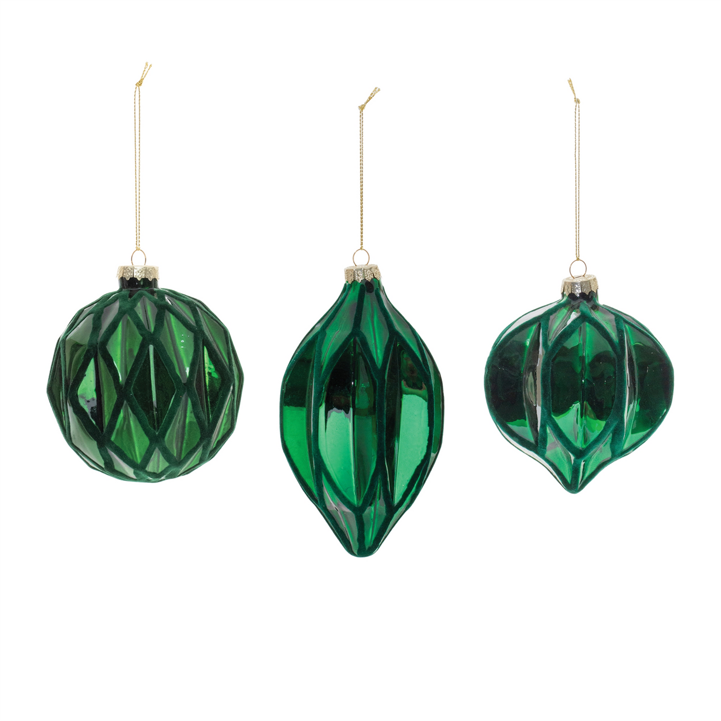 Green Textured Harlequin Glass Ornament (Set of 6) -Ship Only