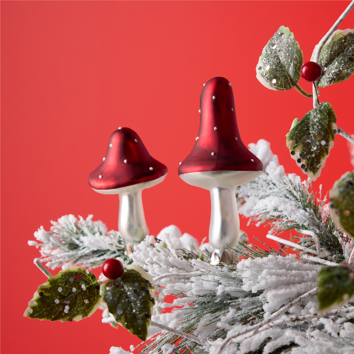 Mushroom Clip Ornament (Set of 12) 4.25"H, 5.25"H Glass -Ship Only