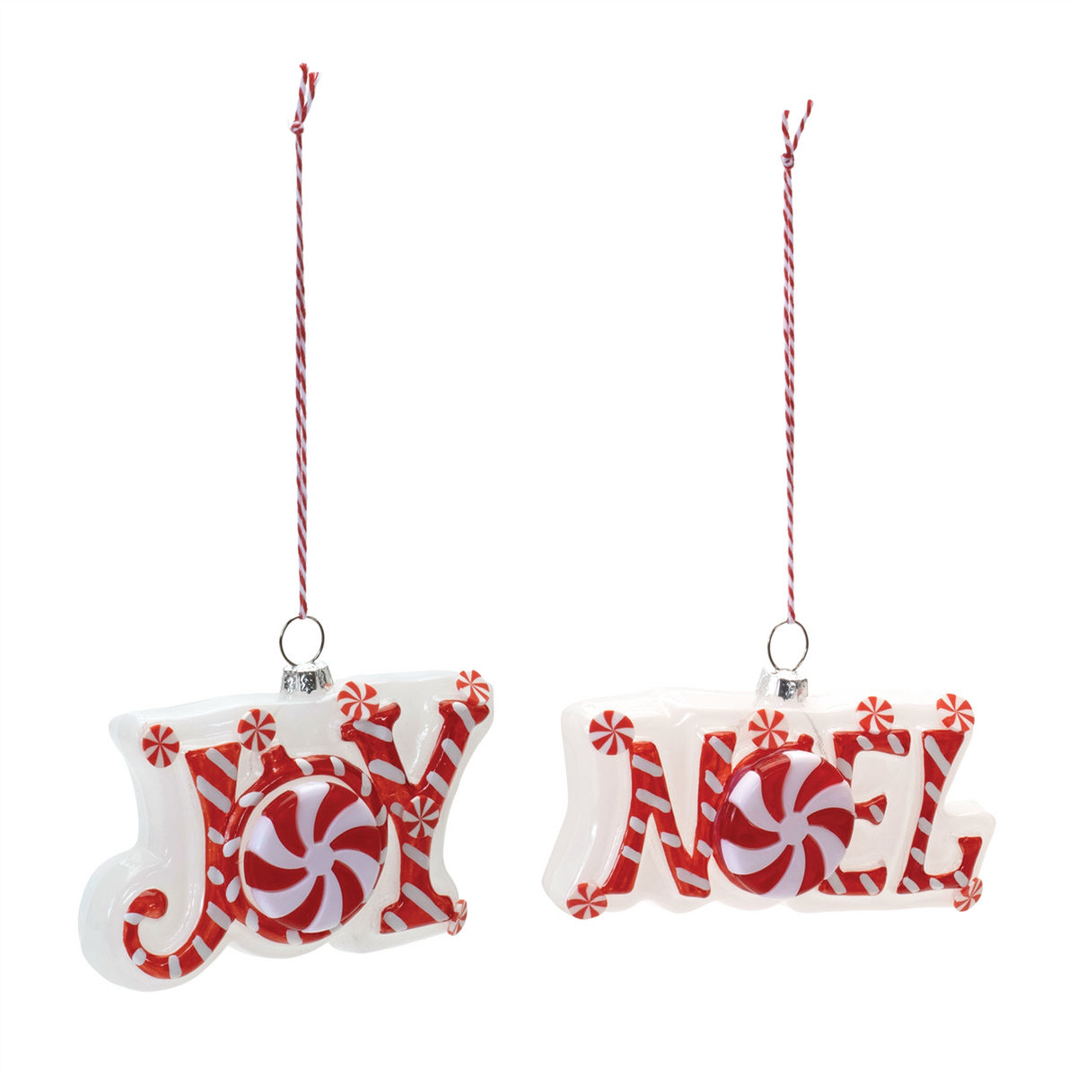Glass Peppermint Joy and Noel Ornament (Set of 6) -Ship Only