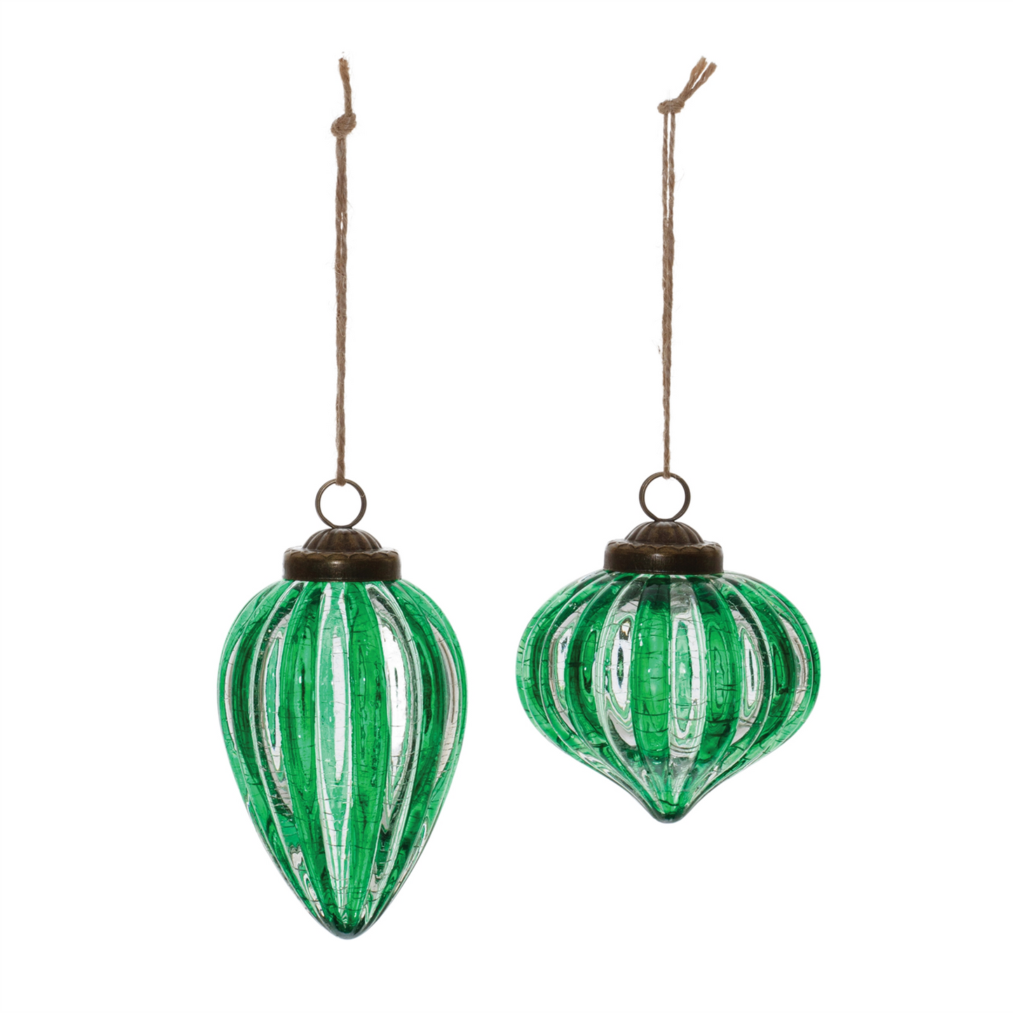 Green Ribbed Crackle Glass Ornament (Set of 6) -Ship Only