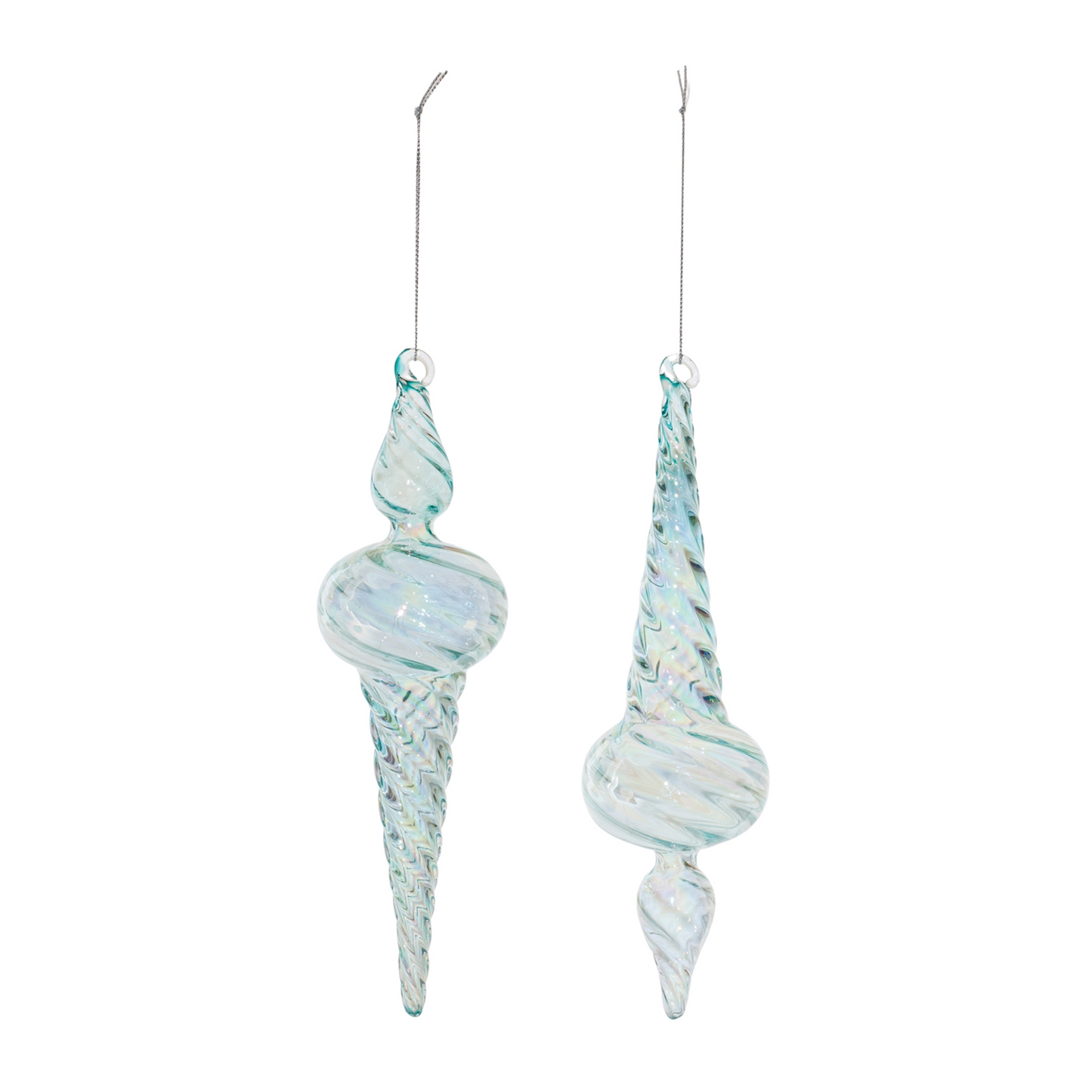 Iridescent Swirl Glass Finial Ornament (Set of 12) -Ship Only