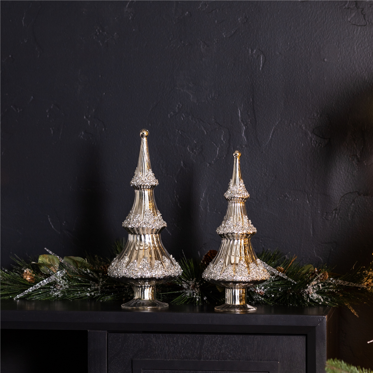 Silver Beaded Glass Holiday Tree (Set of 2) -Ship Only