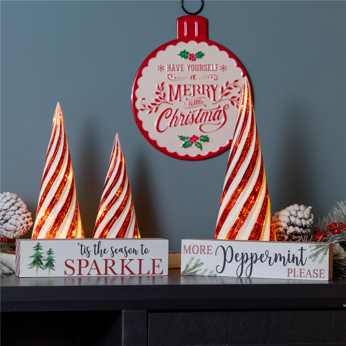 Holiday Peppermint Sentiment Sign (Set of 2) -Ship Only