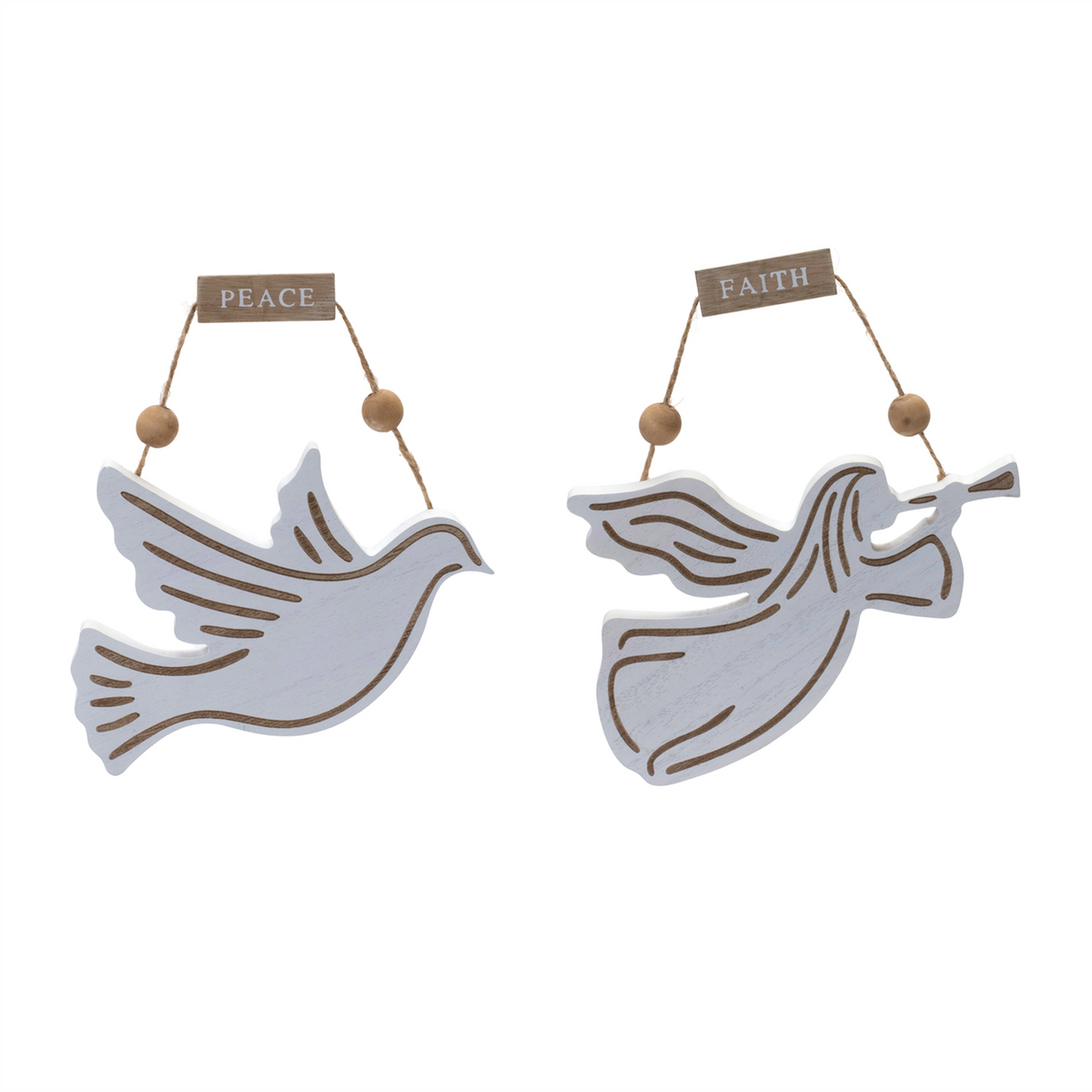 Wood Dove and Angel Sentiment Ornament (Set of 6) -Ship Only