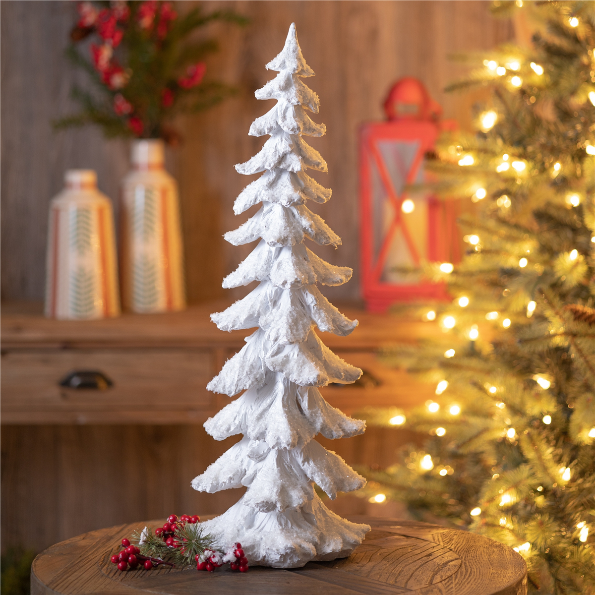 Flocked Pine Tree with Carved Design 26"H -Ship Only