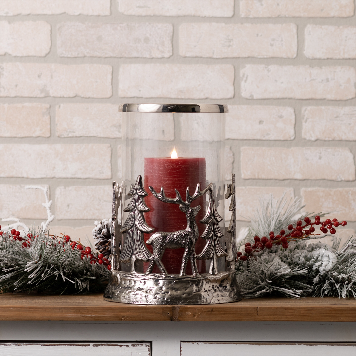 Etched Metal Woodland Candle Holder 8"D -Ship Only