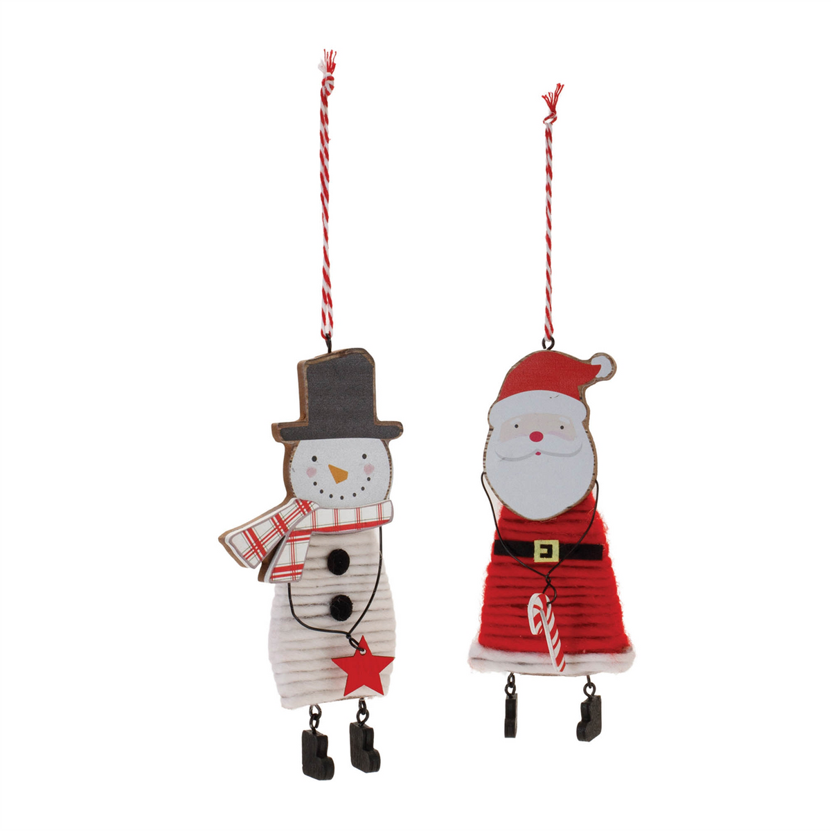 Wood and Felt Snowman Santa Ornament (Set of 12) -Ship Only