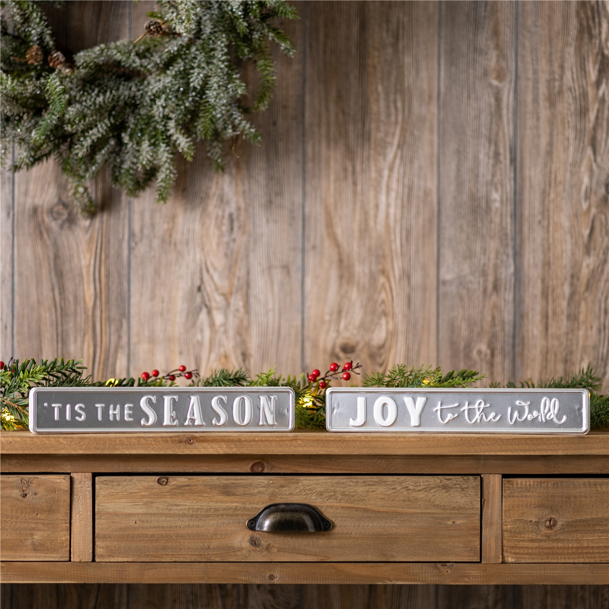 Metal Holiday Sentiment Sign (Set of 2) -Ship Only