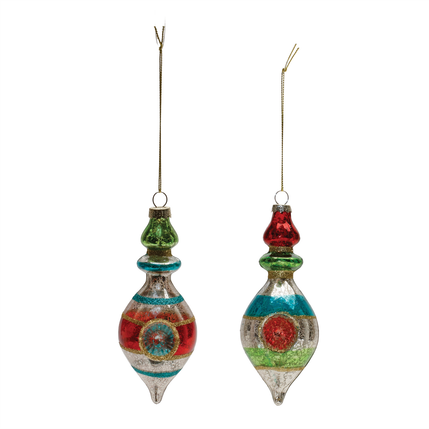 Multicolor Mercury Glass Reflector Drop Ornament (Set of 12) -Ship Only