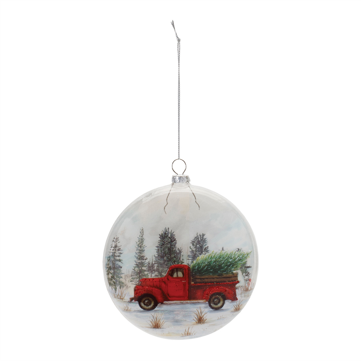 Glittered Glass Pickup Truck Ball Ornament (Set of 6) -Ship Only