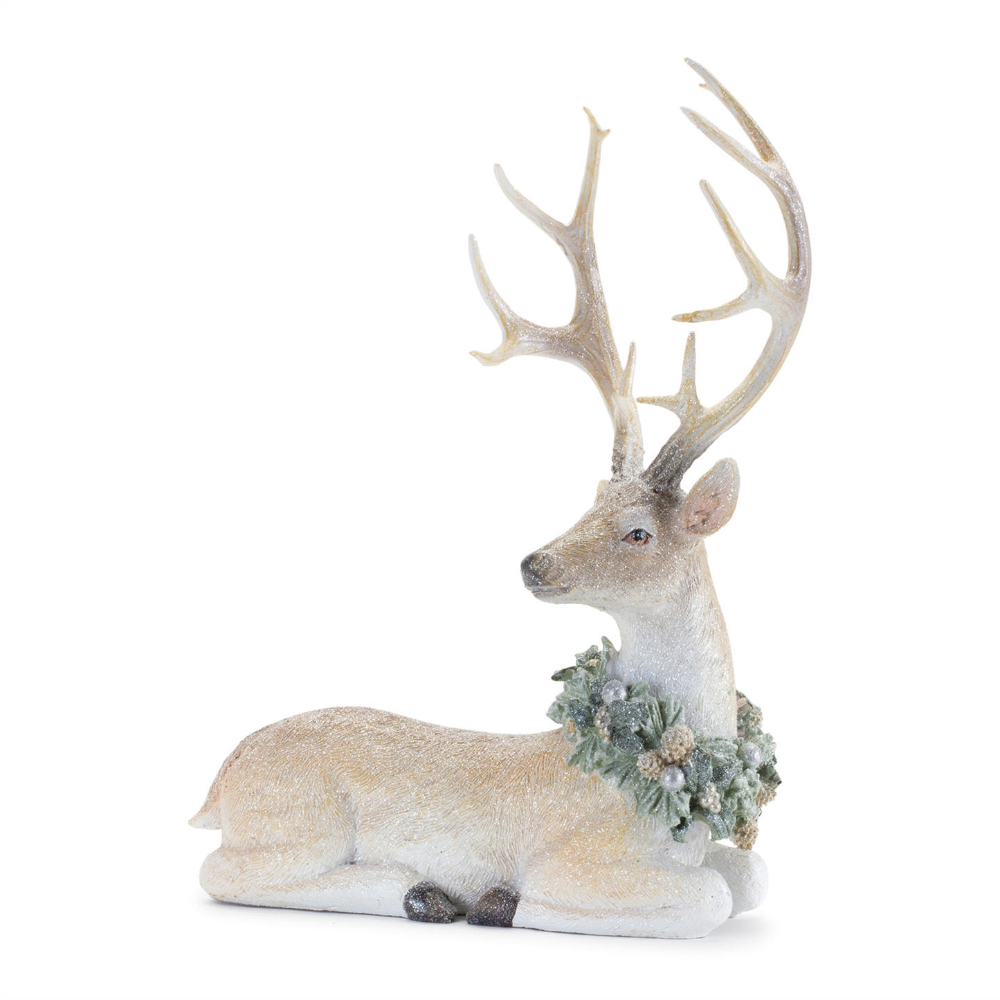 Glittered Deer with Holly Wreath (Set of 2) -Ship Only