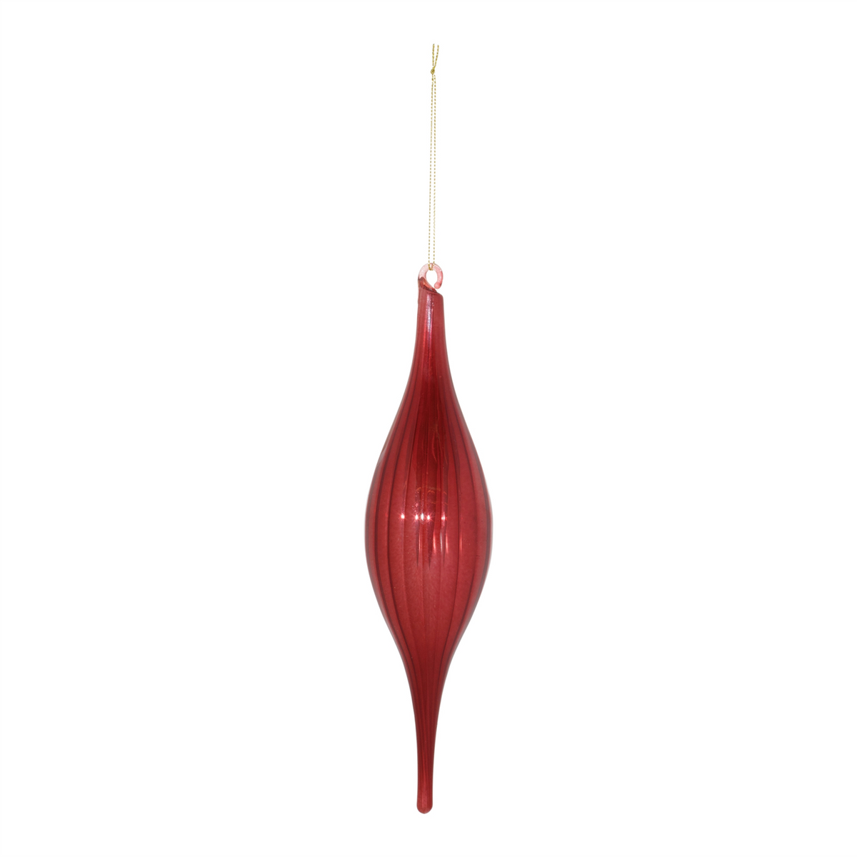 Red Ribbed Glass Drop Ornament (Set of 6) -Ship Only