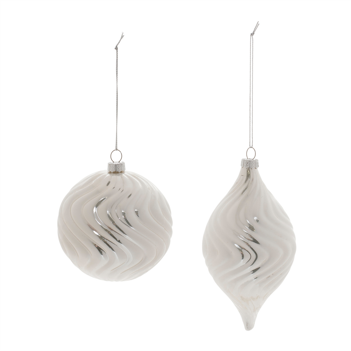 Ivory Wavy Glass Ornament (Set of 6) -Ship Only