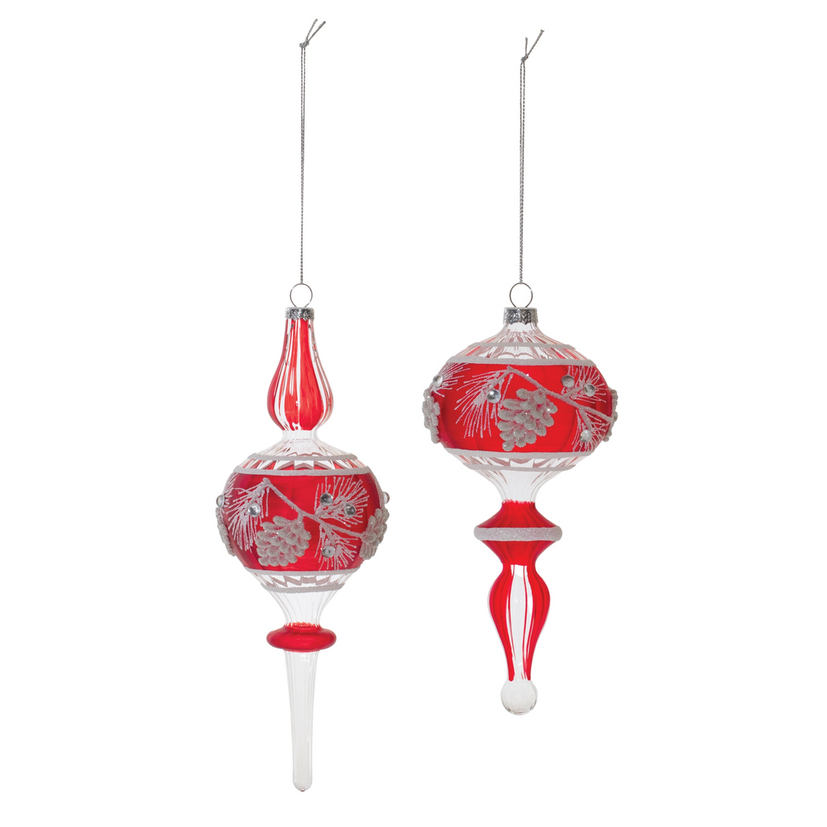 Glittered Glass Pinecone Finial Drop Ornament (Set of 6) -Ship Only