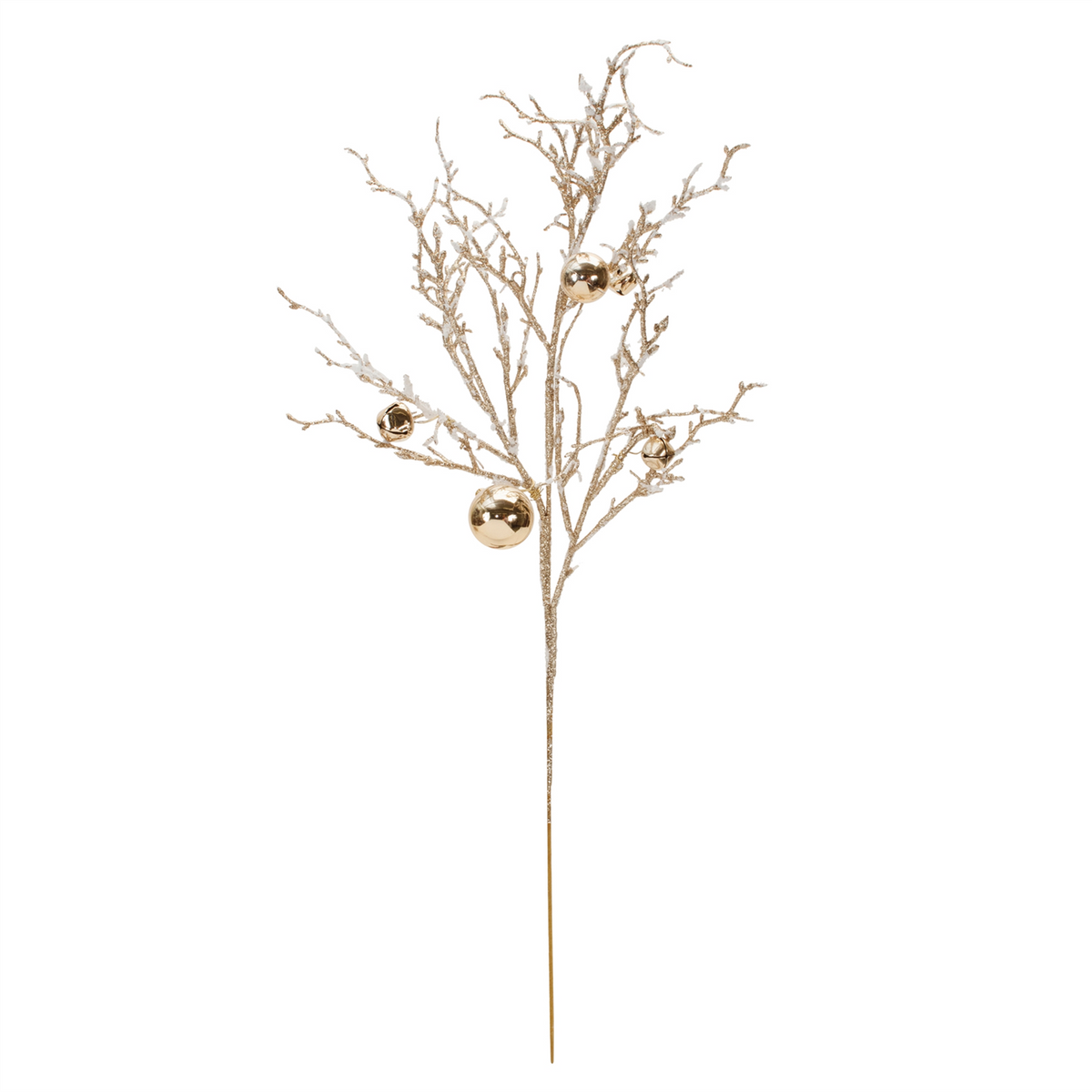 Flocked Twig Branch with Sleigh Bells (Set of 6) -Ship Only