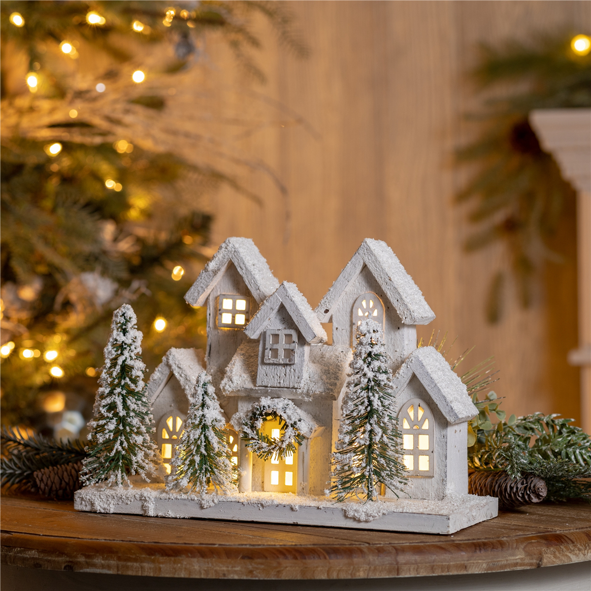 LED Flocked Holiday Village Display 12.5"L -Ship Only