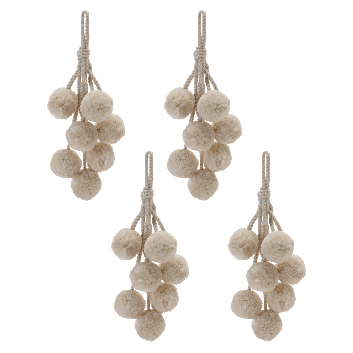 Beige Pom Pom Cluster Drop Ornament (Set of 4) -Ship Only