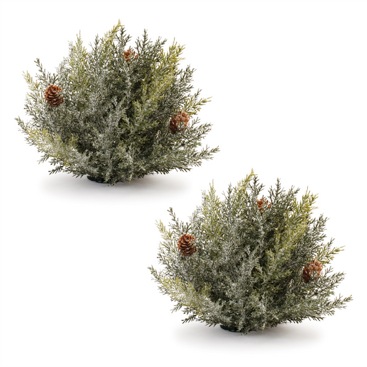 Icy Pine Half Orb with Pinecones (Set of 2) -Ship Only