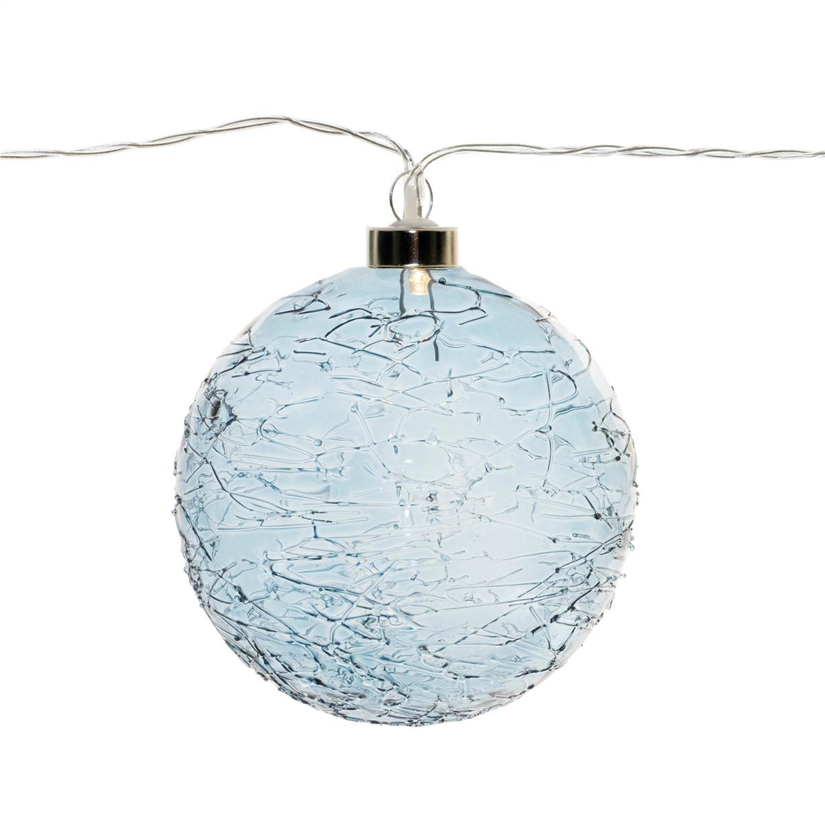 LED Blue Crackle Glass Ball Ornament String -Ship Only