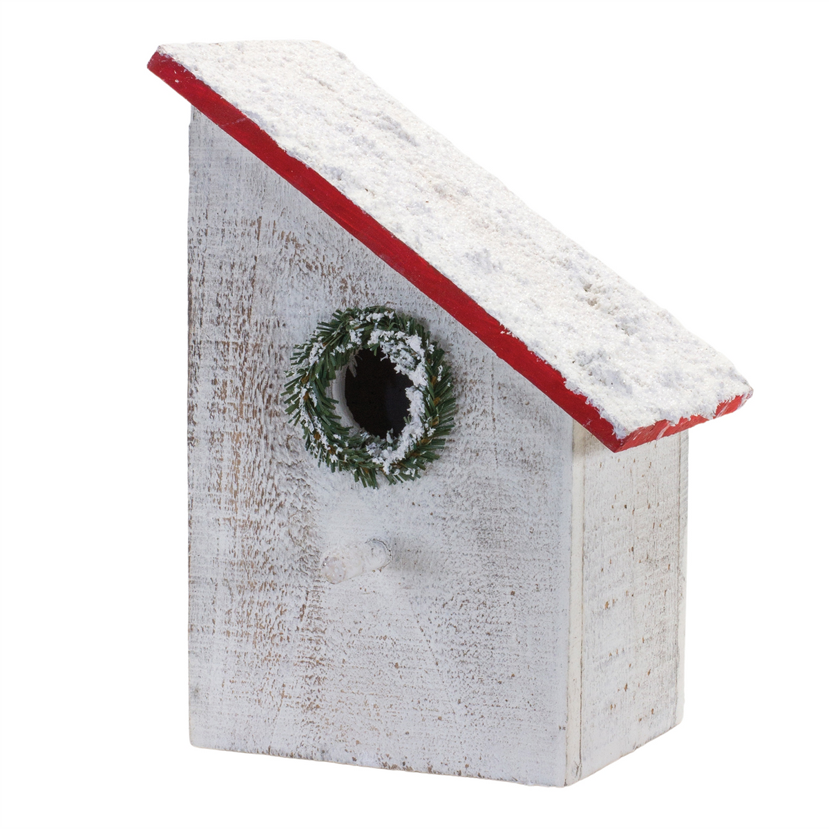 Flocked Wood Birdhouse with Wreath Accent (Set of 4) -Ship Only