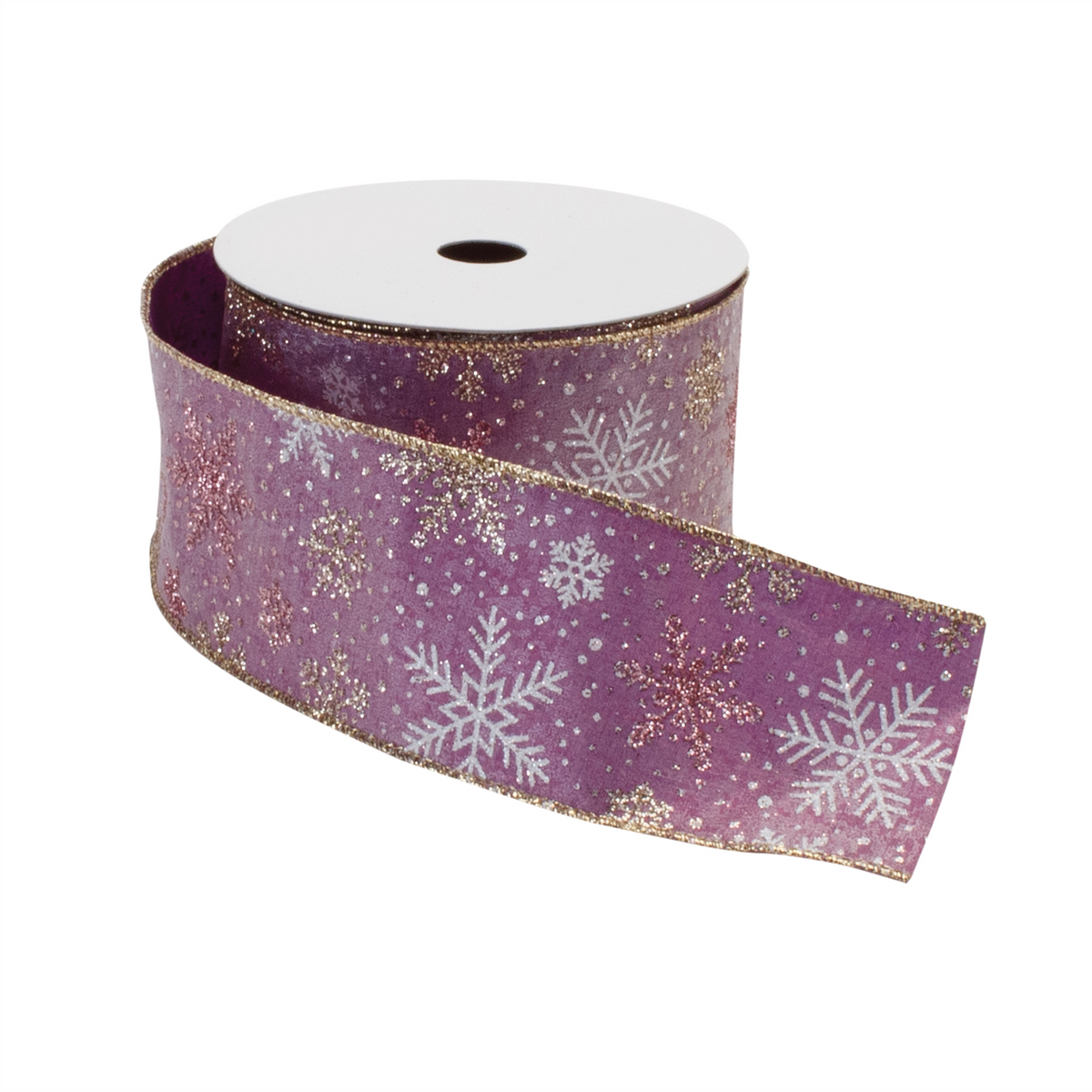 Mauve and Glitter Snowflake Wired Ribbon 2.5" x 10yds. -Ship Only