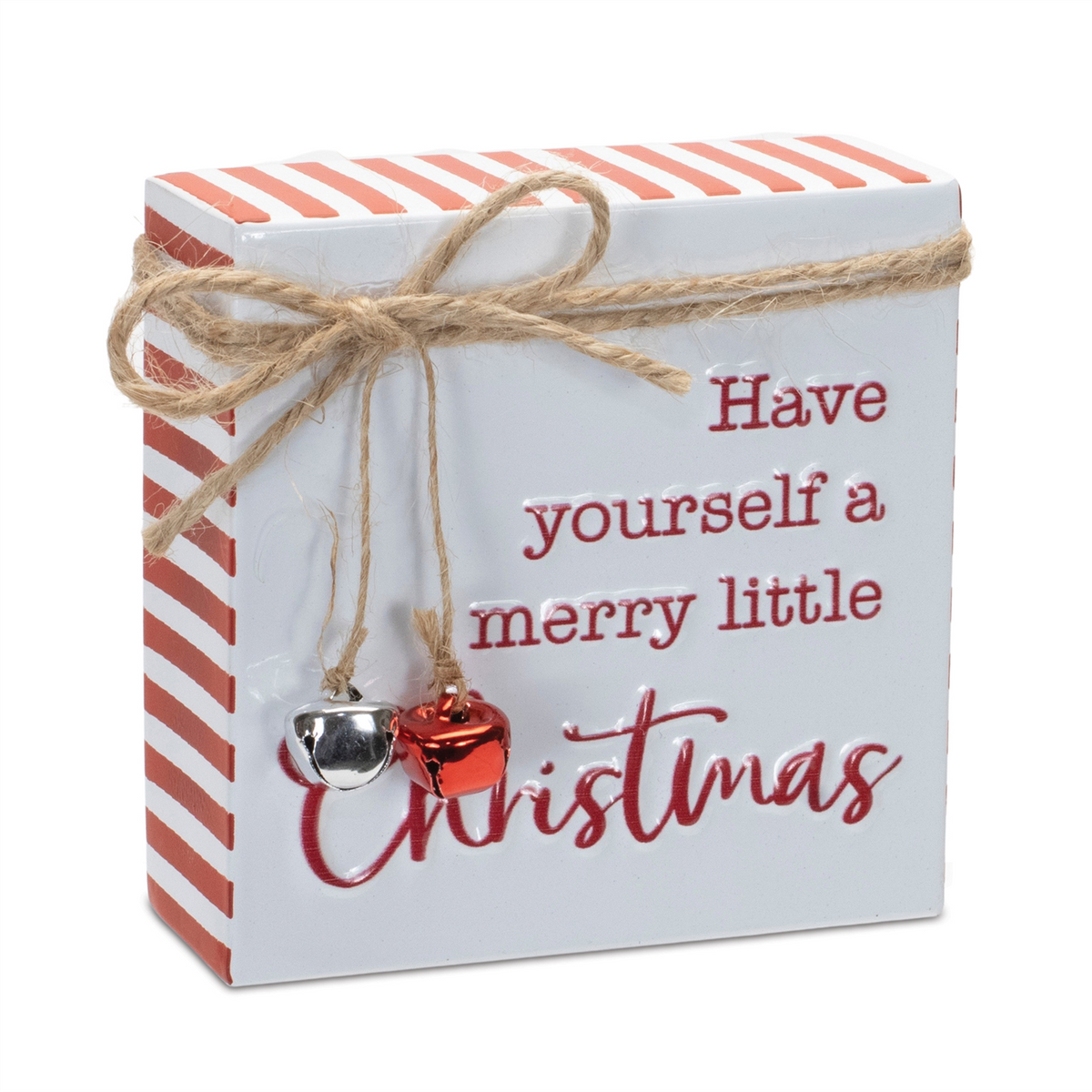 Merry Christmas and Jolly Sign (Set of 2) 4”SQ Metal -Ship Only