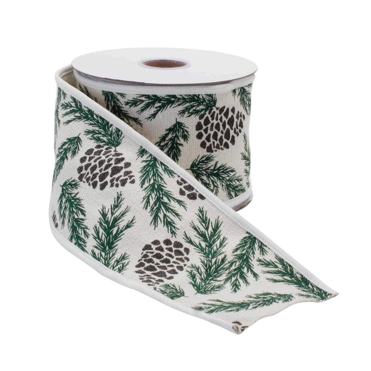 Pine and Pinecone Cotton Wired Ribbon 4" x 5yds -Ship Only