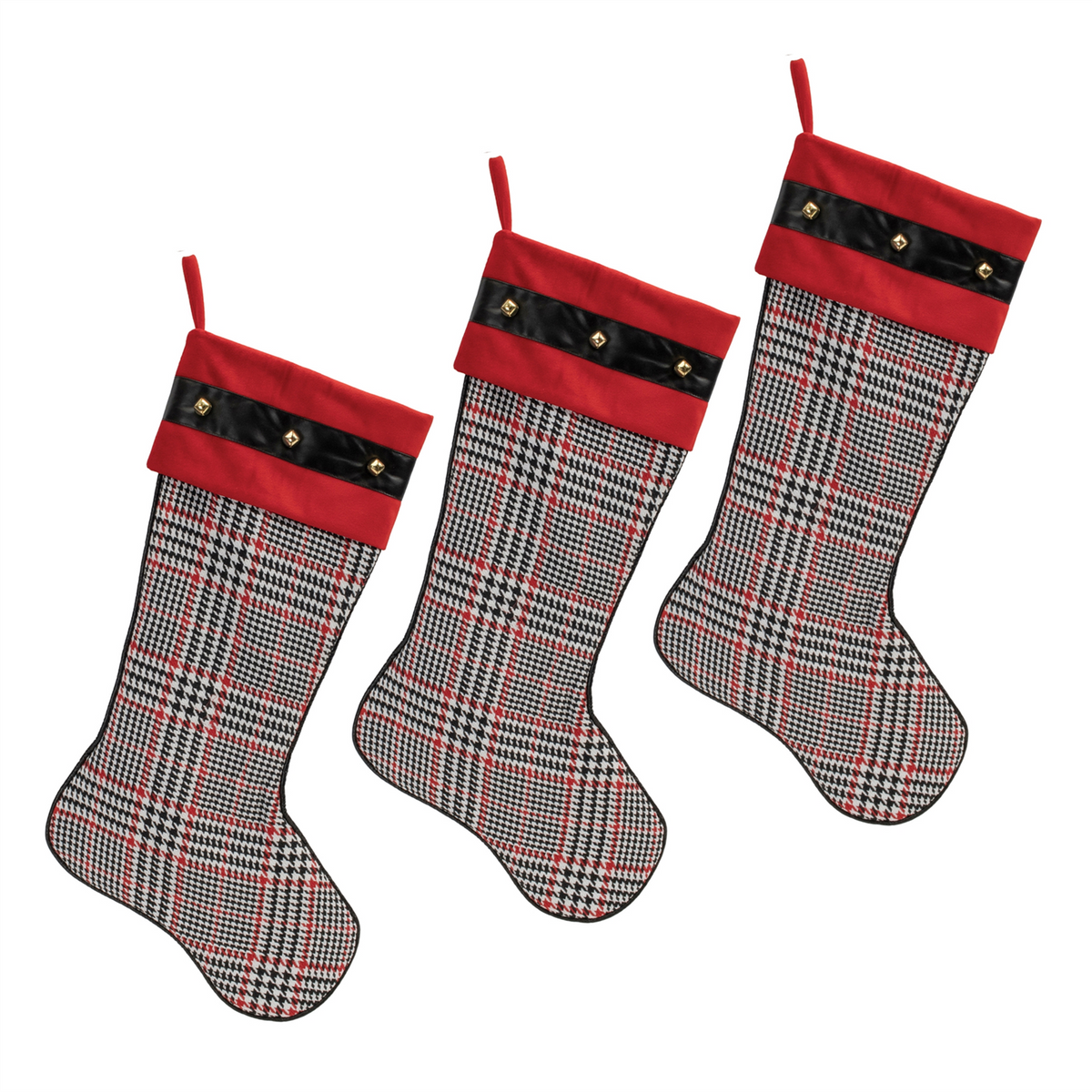 Houndstooth Plaid Holiday Stocking (Set of 3) -Ship Only