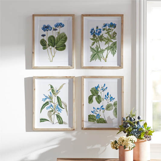 Wood Framed Floral Print (Set of 4) -Ship Only
