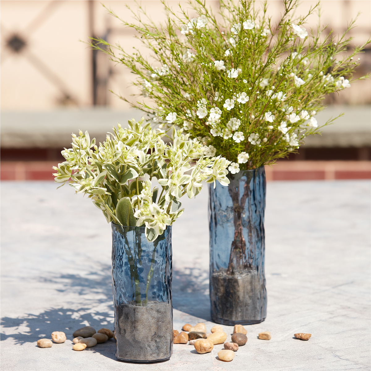Blue Wavy Glass Vase (Set of 2) -Ship Only