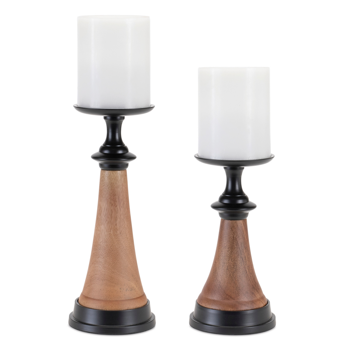 Tapered Wood and Metal Candle Holder (Set of 2) -Ship Only