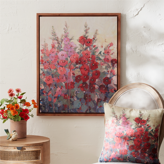 Framed Hollyhock Floral Canvas Art 29"H -Ship Only