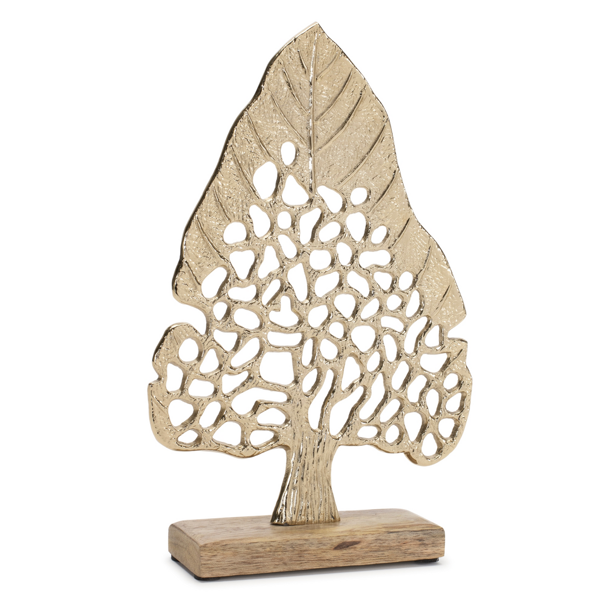 Modern Metal Leaf Tree on Wood Base (Set of 2) -Ship Only