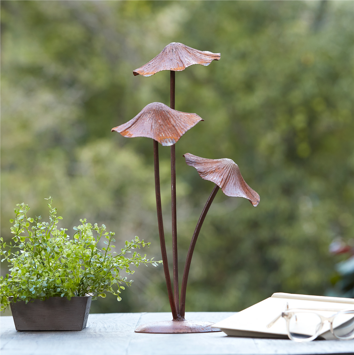 Bronze Metal Mushroom Garden Accent 18.25"H -Ship Only