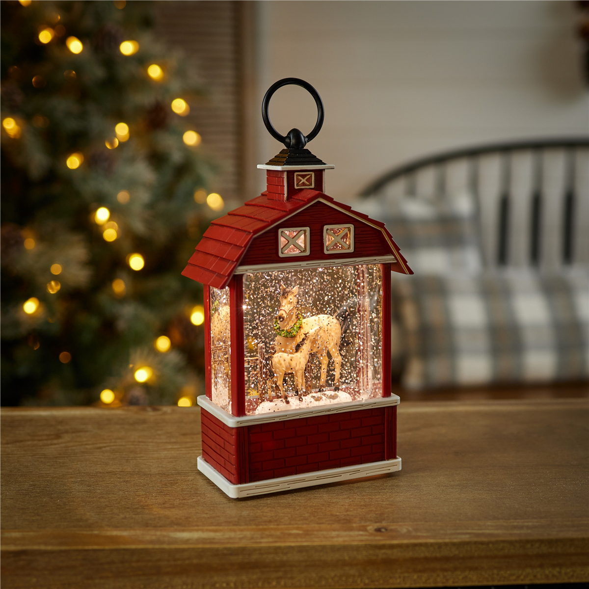 LED Horse Barn Snow Globe 11"H -Ship Only