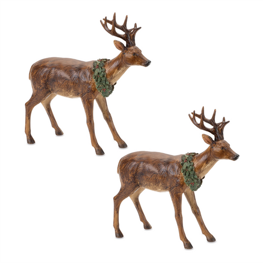 Deer w/Wreath (Set of 2) 8"L x 8"H Resin -Ship Only