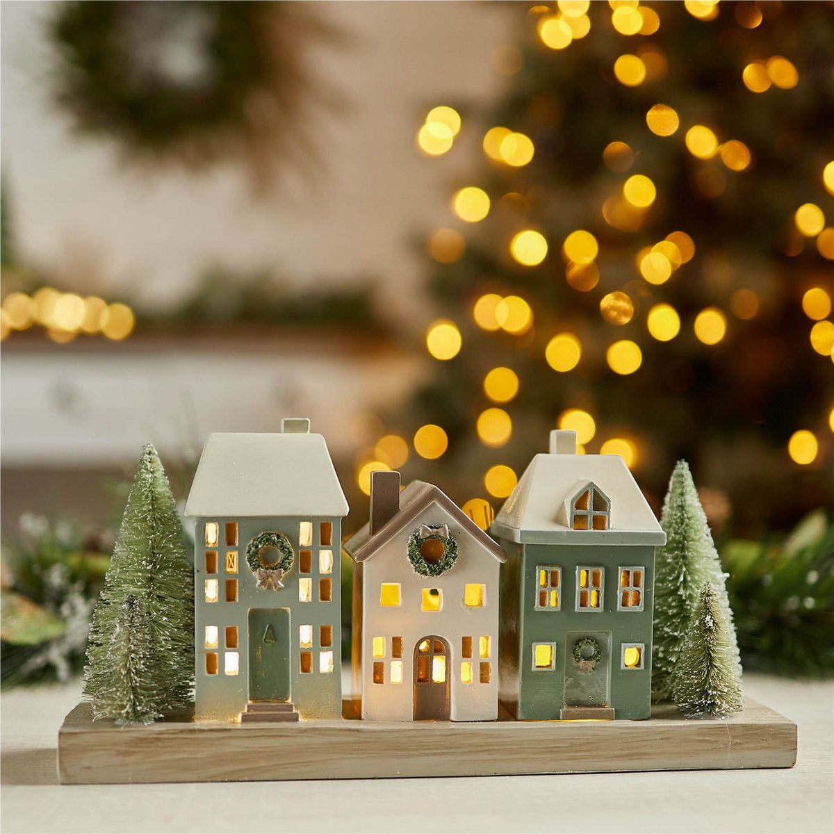 LED Houses 11.75"L x 5.5"H Resin 2 AAA Batteries Not Included -Ship Only