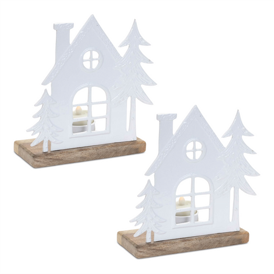 Metal House Tealight Candle Holder (Set of 2) -Ship Only