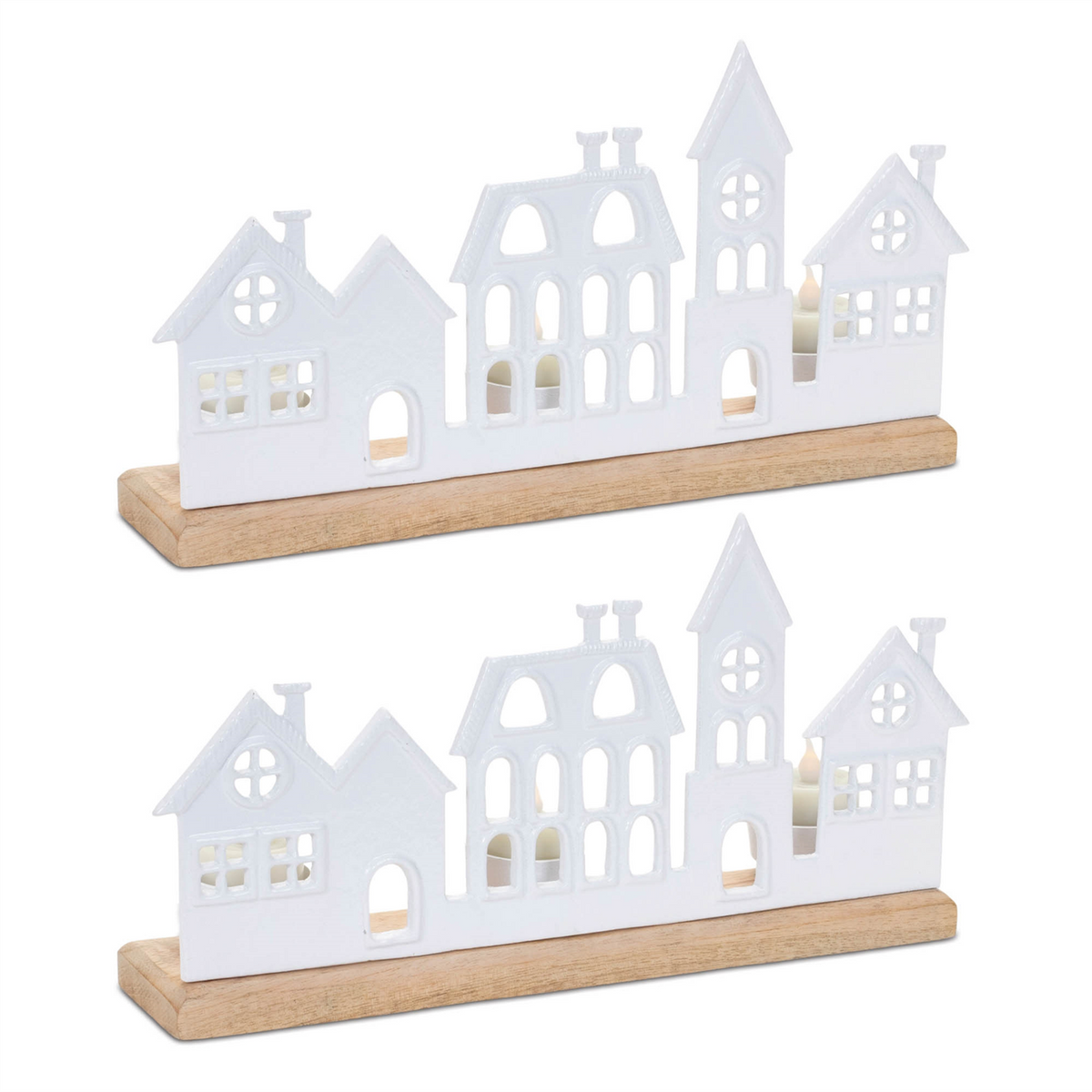 Metal Village Tealight Candle Holder (Set of 2)