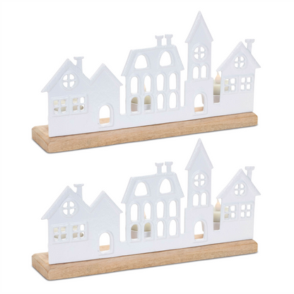 Metal Village Tealight Candle Holder (Set of 2)